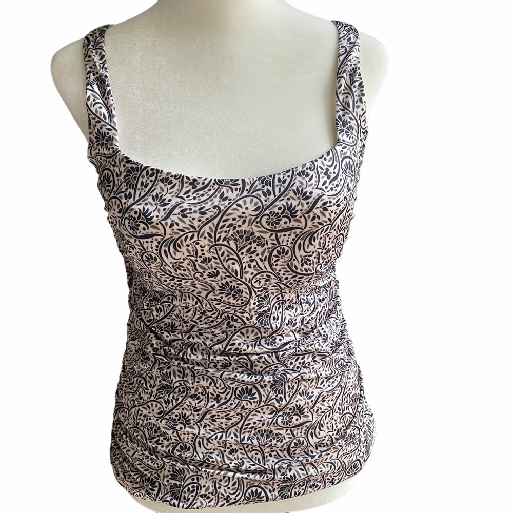 Athleta Brown White Floral Print Sz 36B/C Tankini